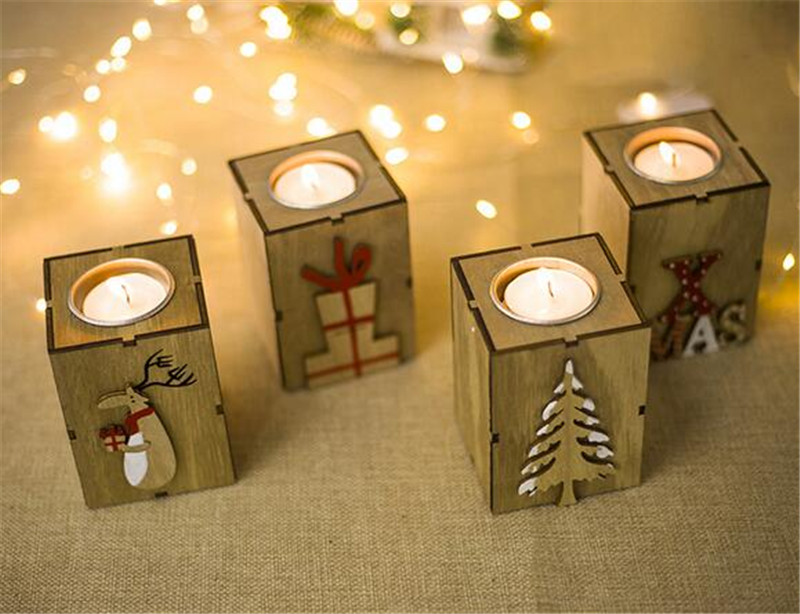 

Christmas Wood Candle Holder Candlestick Table Lamp For Tea Light Decoration