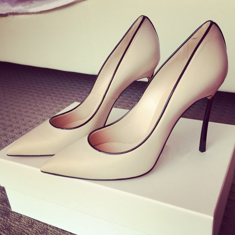 

Sexy Women Pointed Toe Pumps Metal High Heels Slip On Stiletto Party Dress Pumps Office Lady Shoes, As pic suede 3