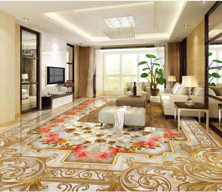 

European luxury gold rose marble soft package parquet floor 3D floor tiles, As the picture shows