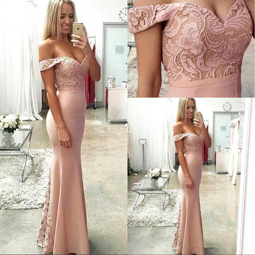 

Blush Pink Mermaid Bridesmaid Dresses Off Shoulder Cap Sleeves Lace Top Backless Wedding Guest Dress Special Occasion Dress Custom Made