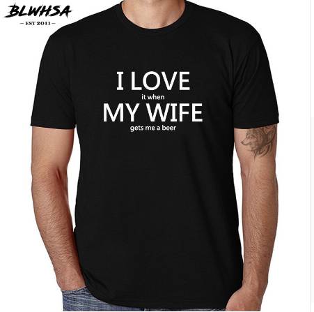 

BLWHSA Fashion Men T Shirt I LOVE MY WIFE Printed Multi-color Optional Short Sleeve 100% Cotton O-neck Casual Loves Men T-shirt