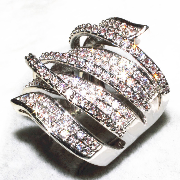 

choucong Pave set 170PCS Stone 5A Zircon stone 10KT White Gold Filled Wedding Band Ring For Women Sz 5-11 Gift