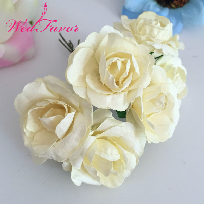 Crema y Rosa Grande De 5x papel de morera Rosas 5cm