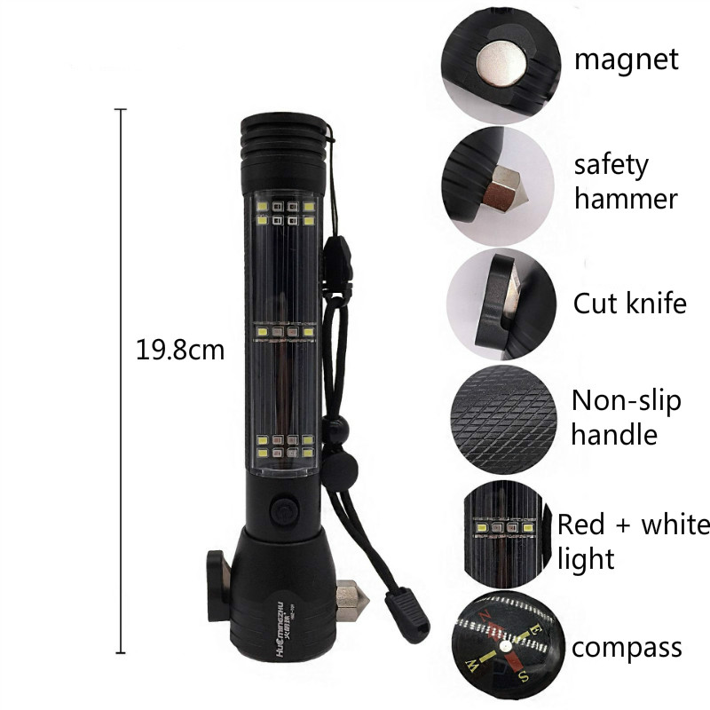 9 in1 Multifunction Solar Power LED Flashlight Emergency Torch Survival Tool NEW