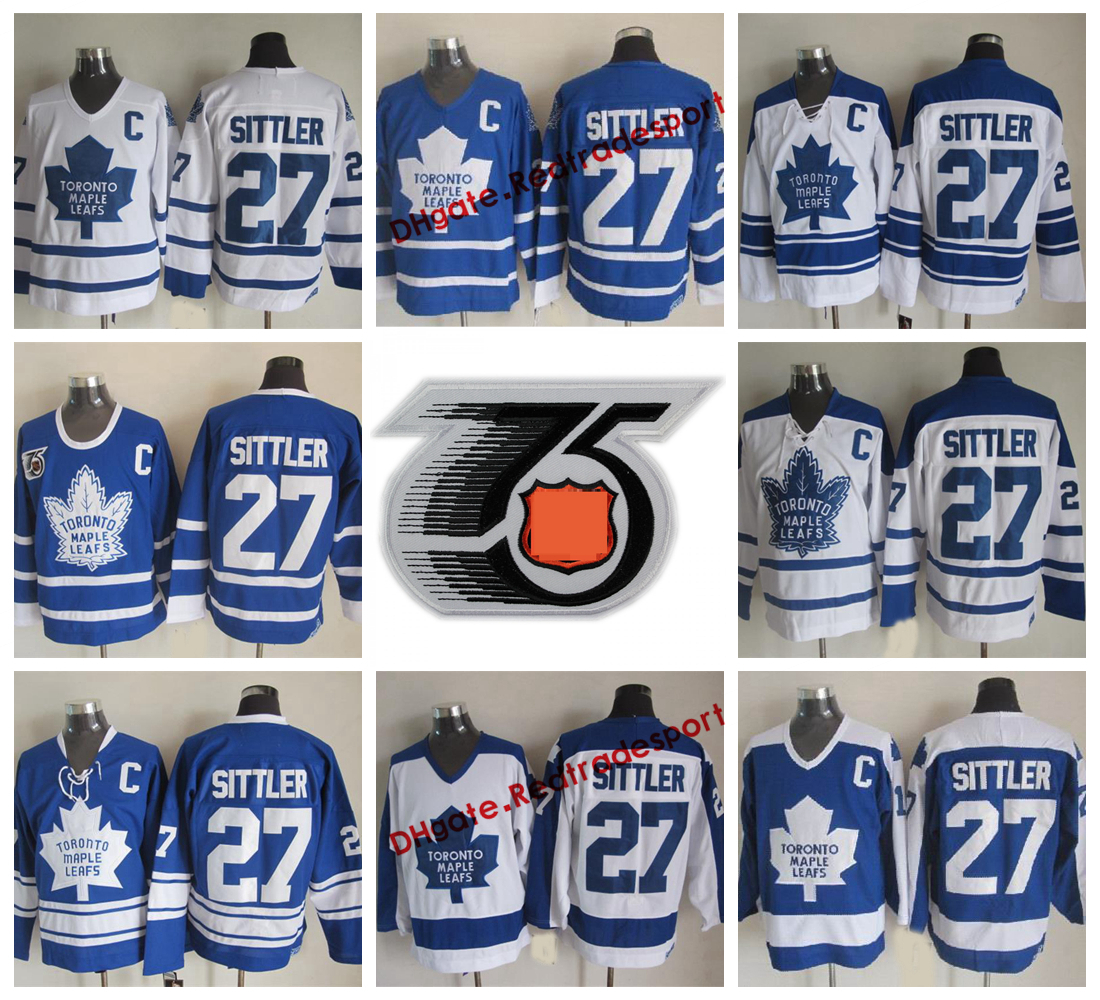 

Vintage 75th Anniversary Toronto Maple Leafs Darryl Sittler Hockey Jerseys Home Blue Mens Classic #27 Darryl Sittler Stitched Shirts C Patch, Blue lace