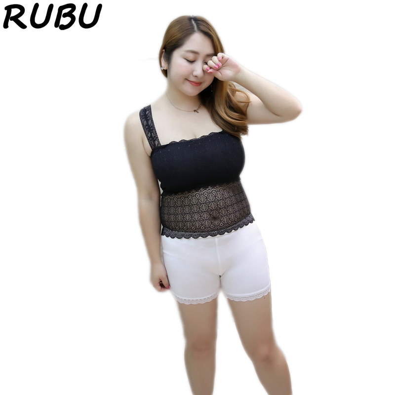 

Women Lace Camisole Fat MM Girl Anti-light Cropped Long Tank Top Black White Tube Tops Plus Sleeveless Vest Size XXXL 8AJQ205