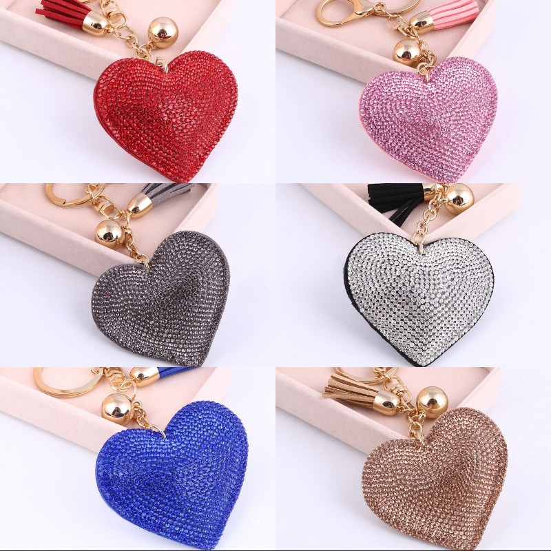 

New Fashion 6 Colors Full Crystal Rhinestone Heart Shape Key Chain Bag Car Hanging Keyring Pendant Jewelry