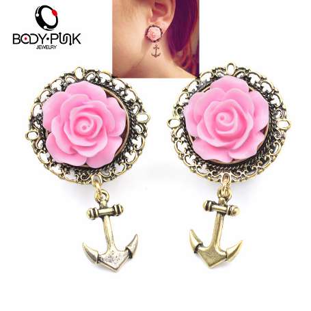 25mm Verde Pastel Floral tapones para los oídos de silla de madera túneles de carne 8mm Par De Color Rojo