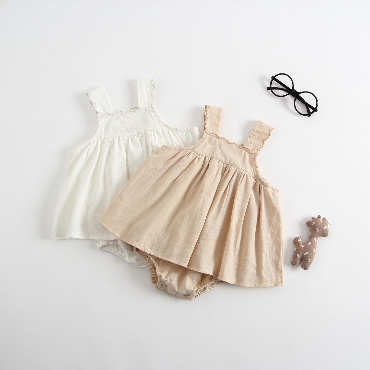 

2 Color Newborn Baby Girl Dresses Cotton Summer Baby Girl Clothes Suspender Cotton Romper Dress 18022802, Champagne