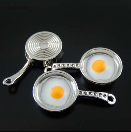Julie Wang 5 pièces breloques en alliage rétro argent plaqué poêle avec oeufs fabrication de bijoux pendentif breloque accessoire Suspension