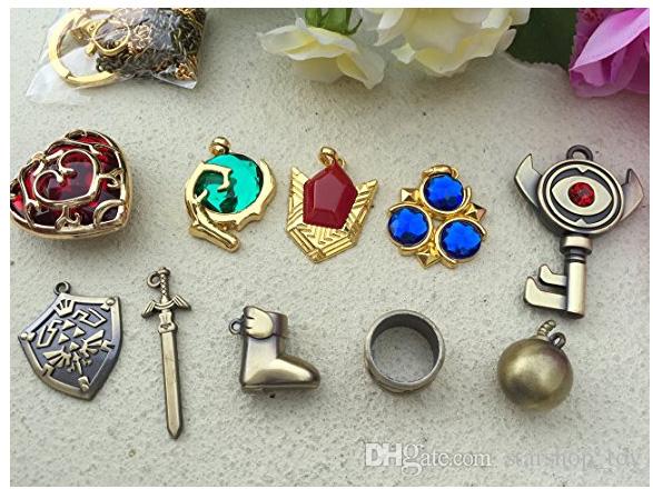 

The Legend Of Kids Arts 10pcs/set Collection Sets Hylian Shield Master Crafts Jewelry Zelda Keychain Necklace Sword TY7-276 Pendants To Edto, Silver