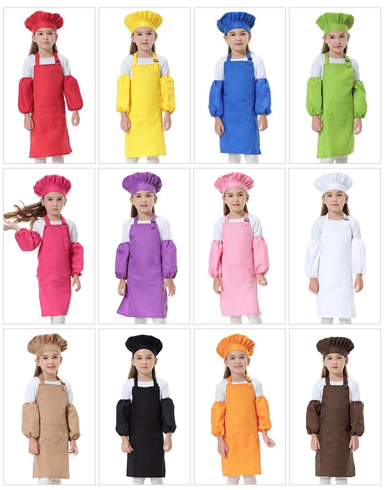 3pcs / set enfant tablier enfants manchon chapeau poche maternelle cuisine cuisine cuisson peinture cuisson boire de la nourriture 12 couleurs
