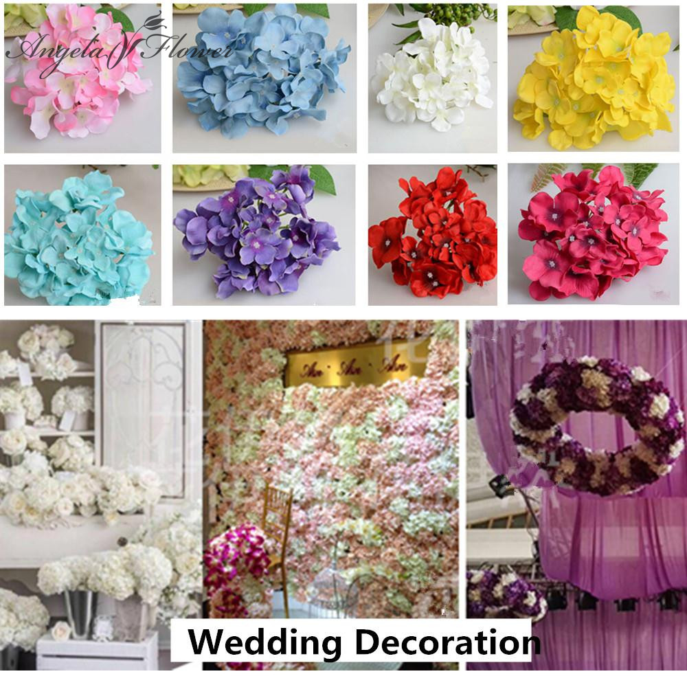 Fleurs décoratives couronnes 99pcs / lot Hortensia artificielle Fleur de soie incroyable colorée pour la fête d'anniversaire de fête de mariage