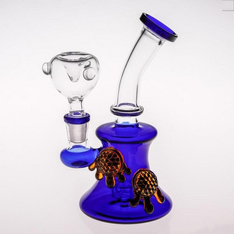 

17cm Blue Glass Bongs With Bowl Joint 14.4mm Cheap Smoking Pipes Birdcage Perclator Dab Rigs Cheap Hookahs
