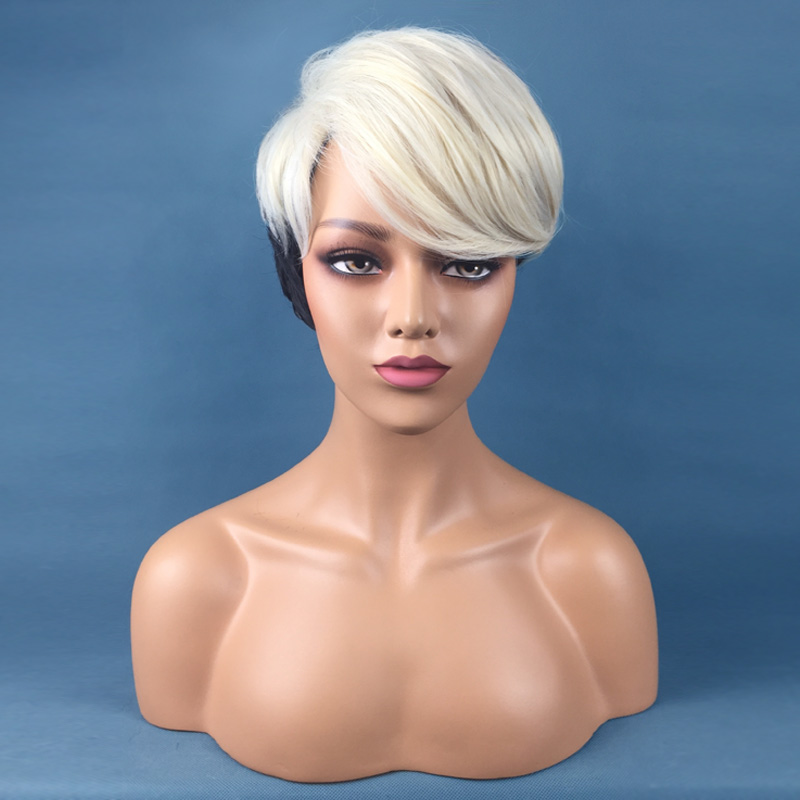 2 couleurs mode synthétique moelleux court droit afro-américain perruques de cheveux avec frange livraison gratuite