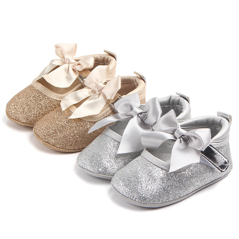 

Newborn Baby Girl Shoes Soft Sole Sequin Crib Bow Shoes Anti-slip Sneaker Prewalker -18M, Gold