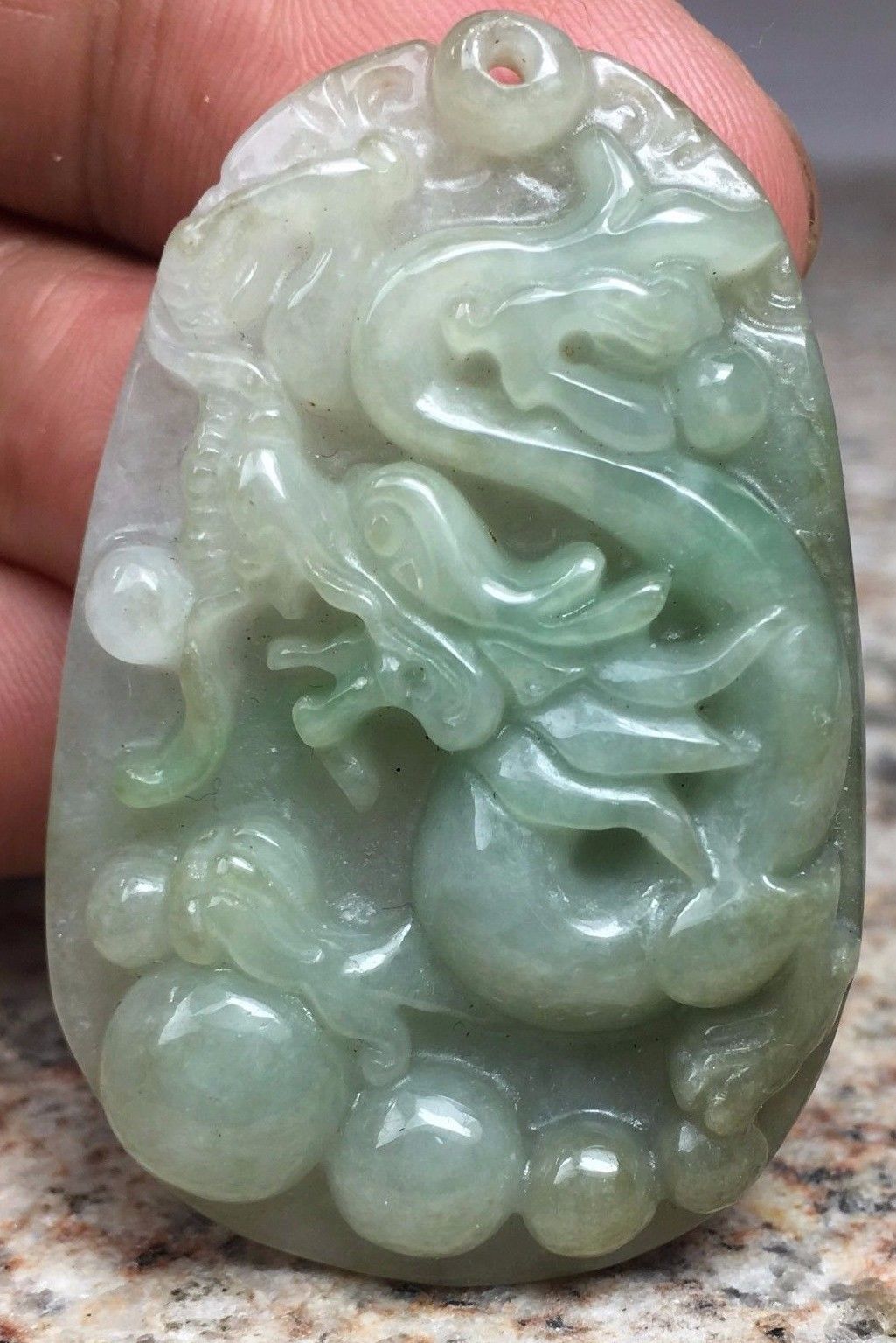 

Certified Oily Green Natural Jade Jadeite Dragon Spit Bead Pendant[Grade A], Silver