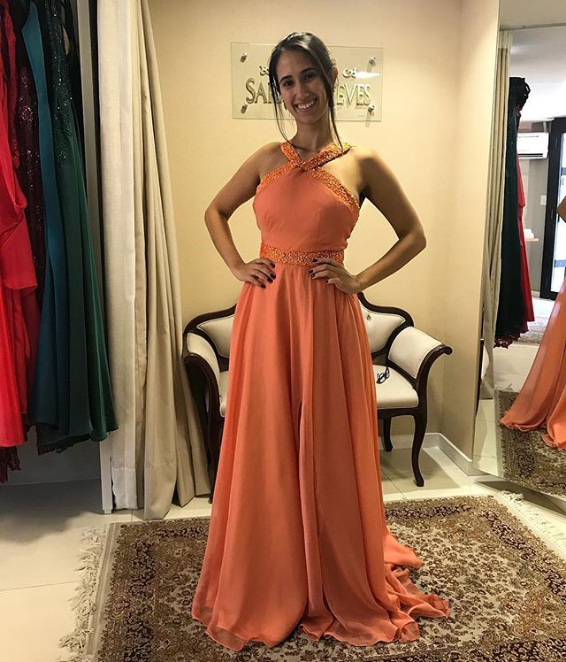 

Halter A-Line Chiffon Prom Dresses Long Beaded Shiny Formal Evening Dresses Backless Night Party Dresses robe de bal longue, Royal blue