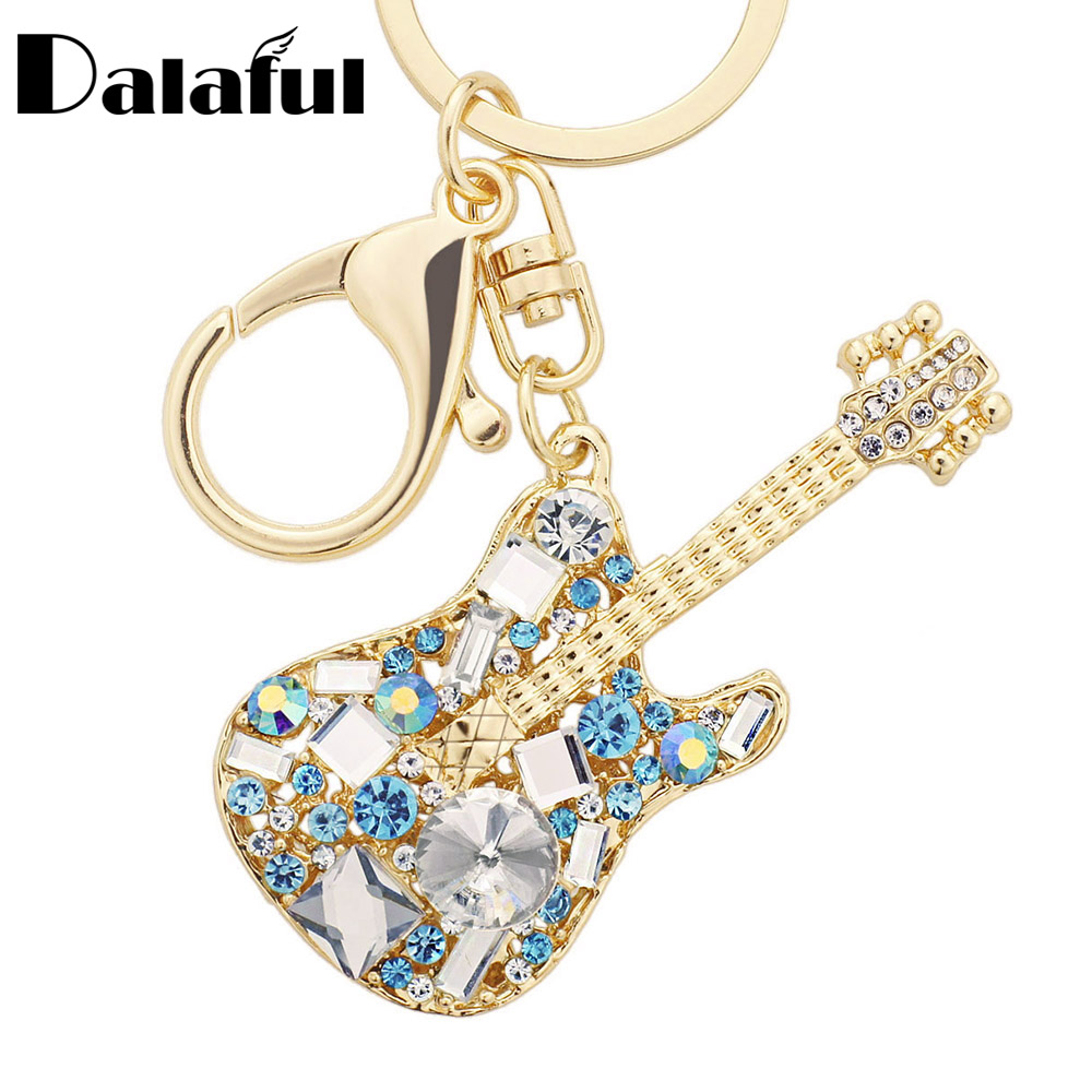 

Key Rings Fashion Unique Guitar Crystal Rhinestone Keychains Purse Bag Buckle HandBag Pendant For Car Keyrings Women Chains K255
