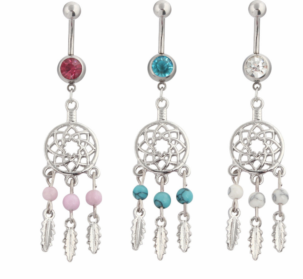 

D0432 ( 3 colors ) mix colors styl belly ring style dream catcher style Rings Body Piercing Jewelry Dangle Accessories Fashion Charm 10PCS, Silver