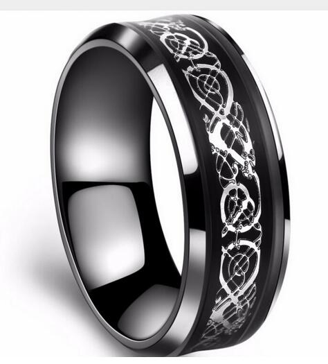 

Black 316L Stainless steel Ring for Wedding Band Carbon Fiber Ring Dragon rings for men