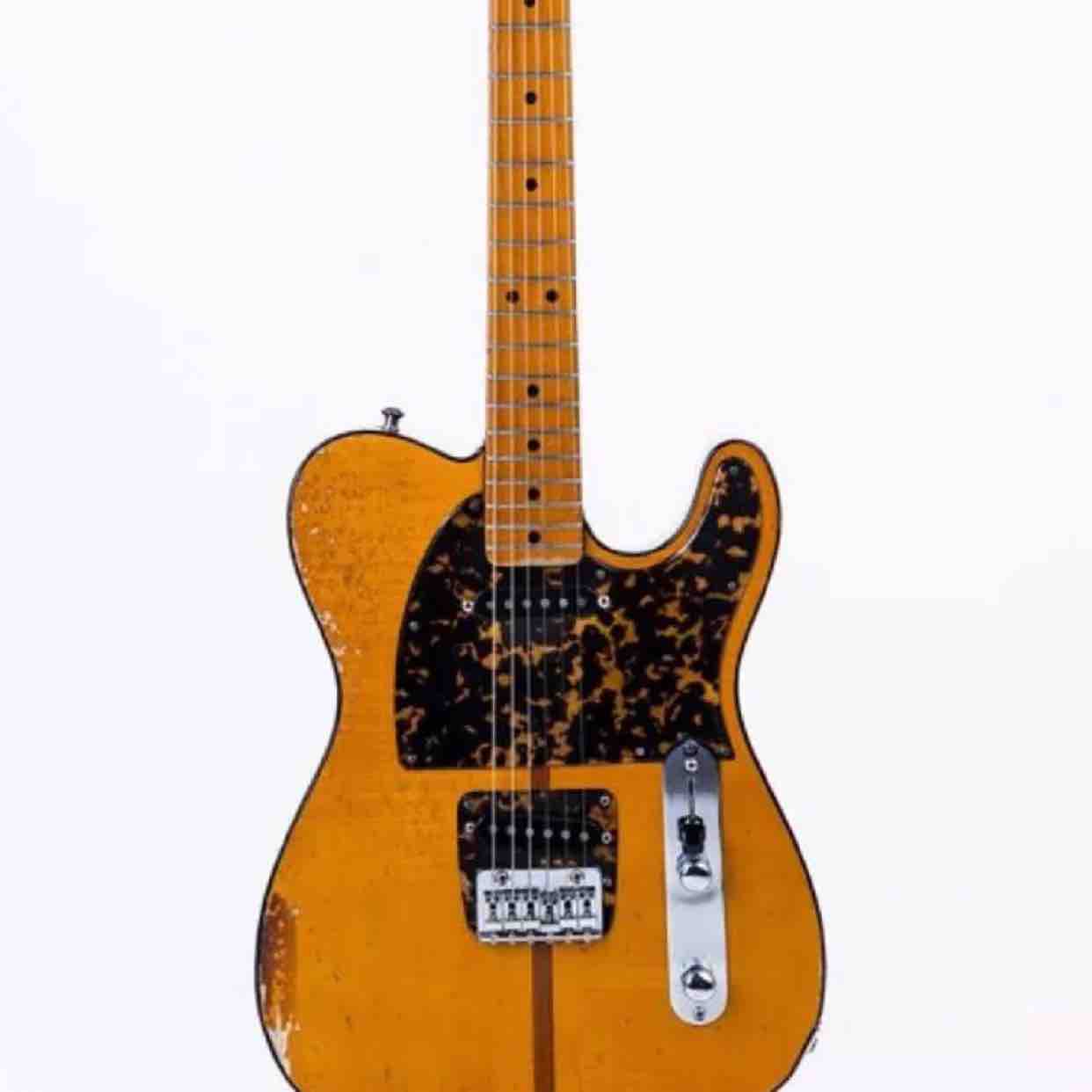 

Relic Mad Cat Tele Flame Maple Top Yellow TL Electric Guitar Abalone Hohner HS Anderson Madcat Headstock Logo, Leopard Pickguard & Binding