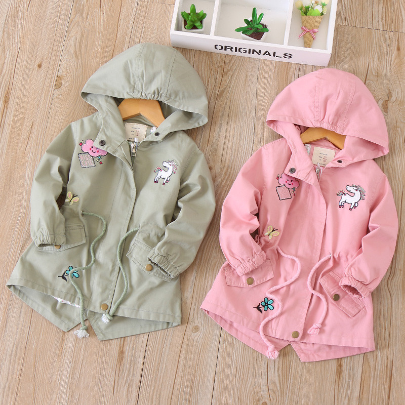 New Children Jacket Spring Autumn Kids Windbreaker For Girls Clothes Unicorn Embroidery Baby Girl Jackets And Coats Hooded Coat
