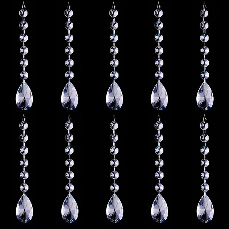 

20pcs Crystal Chandelier Lamp Prisms Part 38mm 50mm Glass Teardrop Silver Pendants with 6 Octagon Beads Silver Jump Ring
