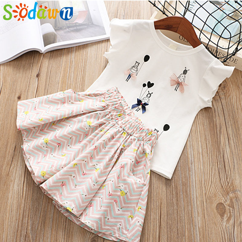 Sody 2018 été mignon girl vêtements set mode de coton de dessin animé de mode + jupe pantalon 2pcs Nouveaux enfants Vêtements 3-7Y Girl Clohtes Y