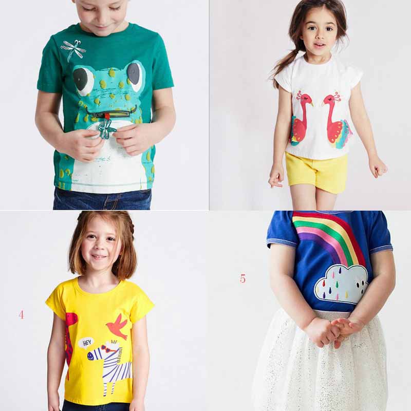 

NEW ARRIVAL Boys girl Kids 100%Cotton Short Sleeve cartoon frog flowers peacock print T shirt boys girl causal summer t shirt Free Ship