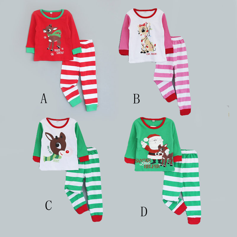 

Baby Christmas Santa Claus Deer Elk Pajamas Kids Stripe Homewear Sets Cartoon Long SleeveTops+Pants Sleepwear Sets Autumn Clothes, #1