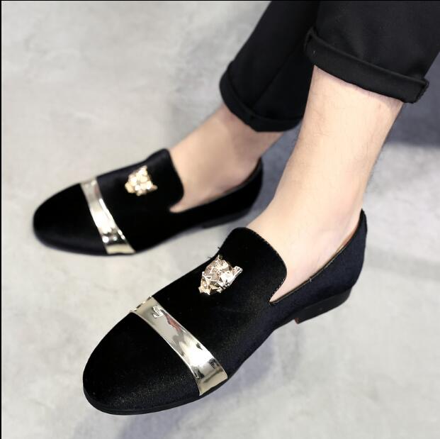 

Hot Style Fashion Top and Metal Toe Men Velvet Dress shoes italian mens dress shoes Handmade Loafers Man Party Weeding Shoe 38-44, Black