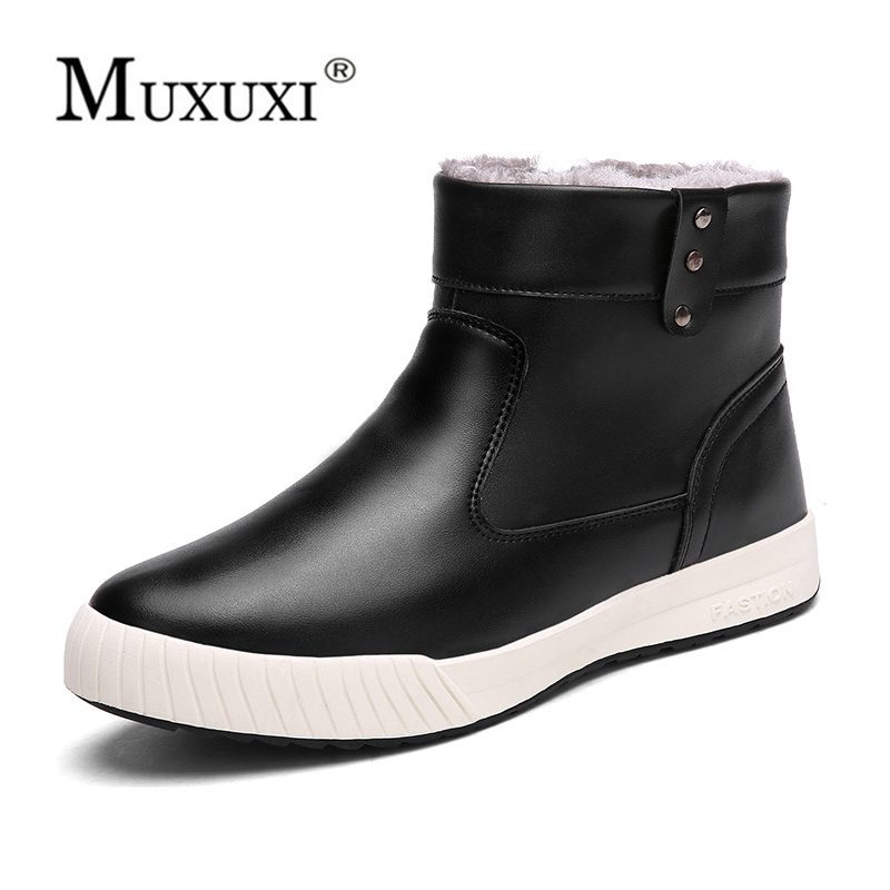 

Waterproof Snow Boots Top Fur Lining Winter Shoes Men Warm Leather Outdoor Ankle Boots fashion For Men Adult Male casual Shoes, Black