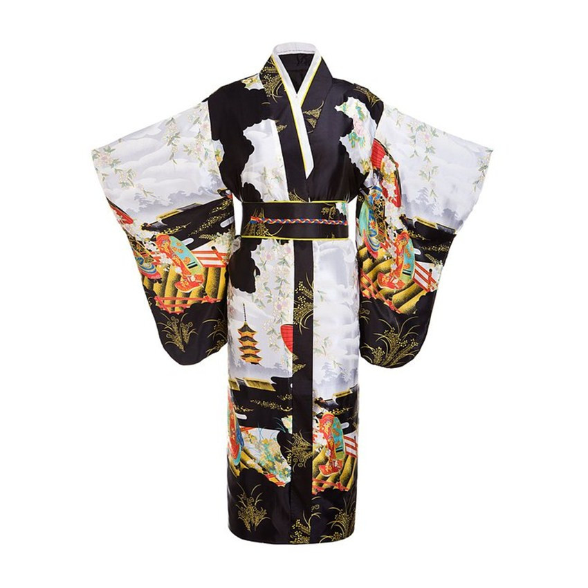

Black Woman Lady Japanese Tradition Yukata Kimono With Obi Flower Vintage Evening Dress Cosplay Costume