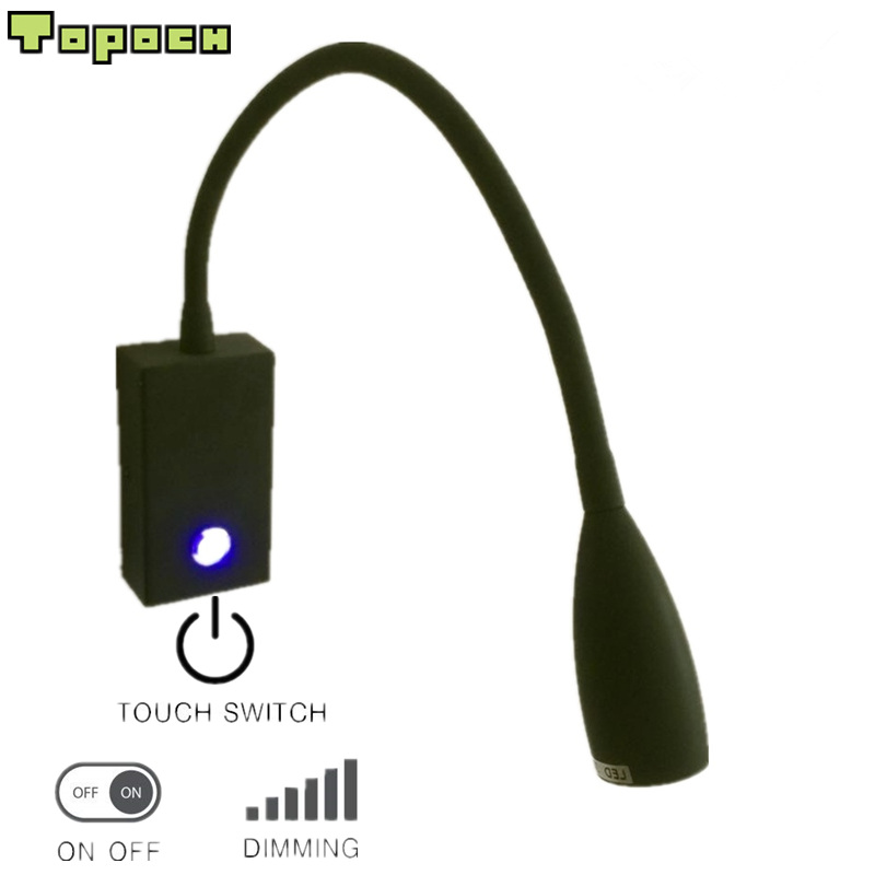 

Topoch Swing Arm Black Wall Lamp Touch ON/OFF/Dimmer Switch Aluminium Hose Tapered Head Focusing Lens 3W LED for Bedroom Camper Boats AC100-240V Reading Light Sconce