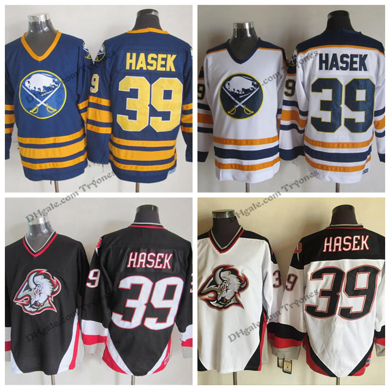 

Vintage Buffalo Sabres 39 Dominic Hasek Hockey Jerseys Mens Vintage White Dominic Hasek Stitched Hockey Shirts M, Blue 39
