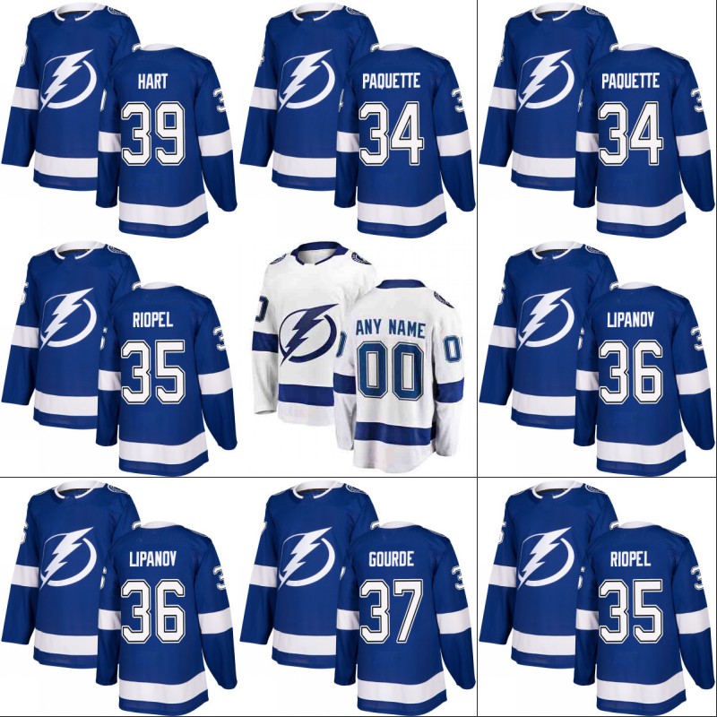 

Tampa Bay Lightning Jersey 34 Cedric Paquette 39 Brian Hart 44 Tye McGinn 37 Yanni Gourde 53 Mat Bodie Custom Hockey Jerseys, 52 callan foote