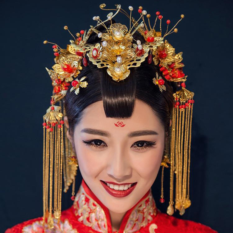 

Chinese Style Bride Headwear Ancient Costume Phoenix Coronet Red Ornaments Headwear Marry Full Dress Cheongsam Hair Decorate