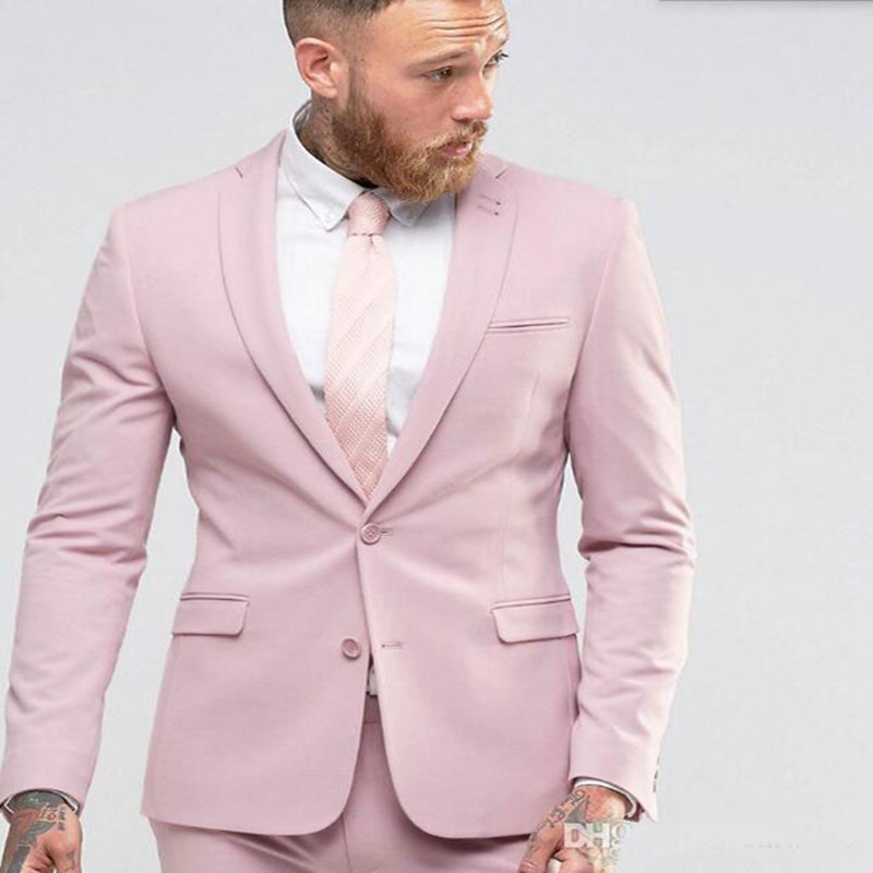 New Arrival Light Pink Men Suit Slim Party Dress Groomsmen Tuxedo For Beach Wedding Young Mens Daily Work Wear(Jacket+Pants+Tie)