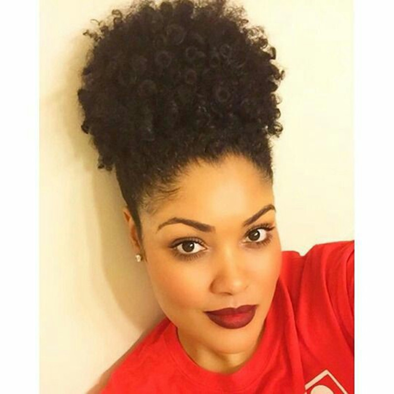 

New Arrival Kinky Curly Puff Drawstring Ponytail Hair Pieces Chignon afro Bun ponytail New Style Curly Combs for Black woman 120g