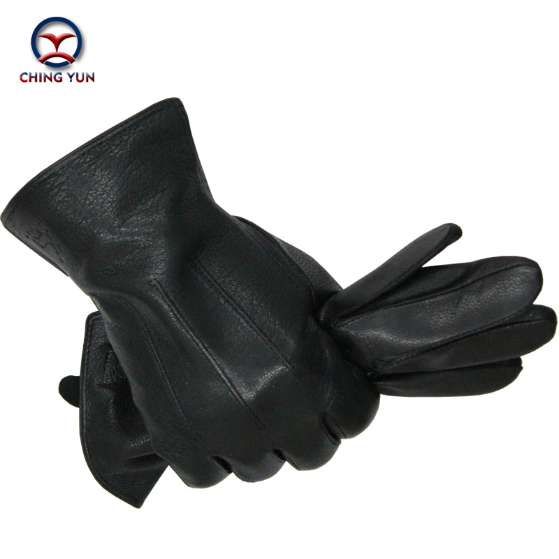 

2016 New Winter man deer skin leather gloves male warm soft men's glove black three lines design men mittens sheep hair lining