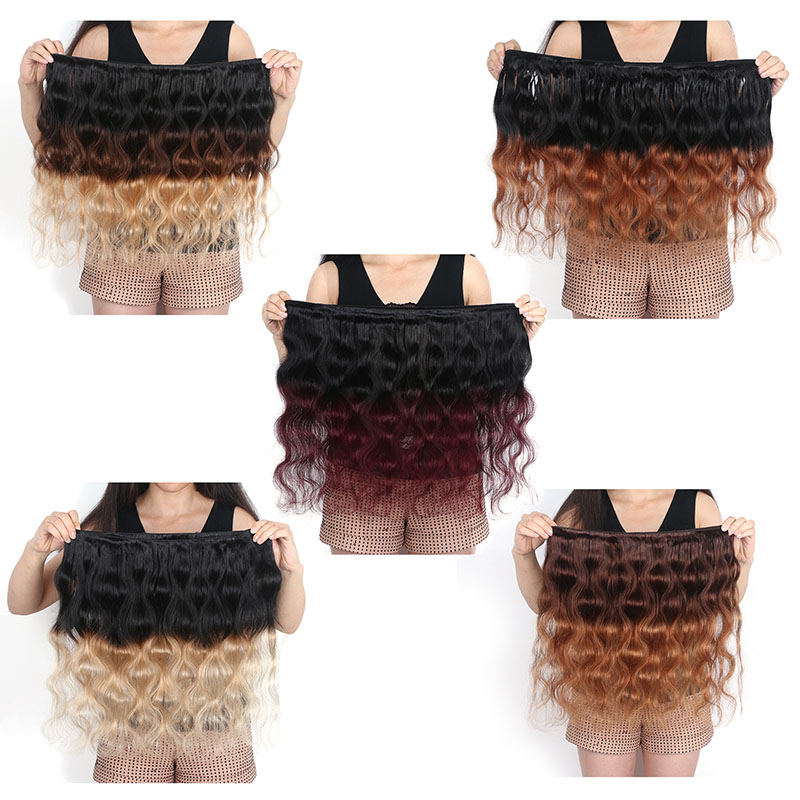 

12-24 Inch Body Wave Ombre Colored 3 Bundles Unprocessed Brazilian Peruvian Malaysian Virgin Human Hair Weave Ombre Colored Bundles, 1b/30 ombre color