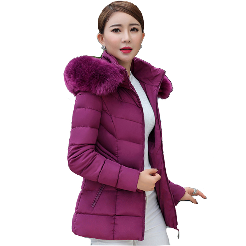 Short fur collar winter jacket women autumn cotton padded solid color womens parka with hood high quality female coat 2018 S18101501
