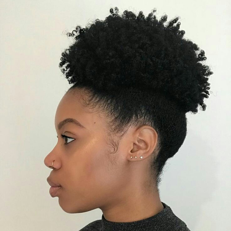 

Brazilian 100% real hair curly puff afro ponytail hair extension clip in Remy afro kinky curly drawstring ponytails human hair piece 120g