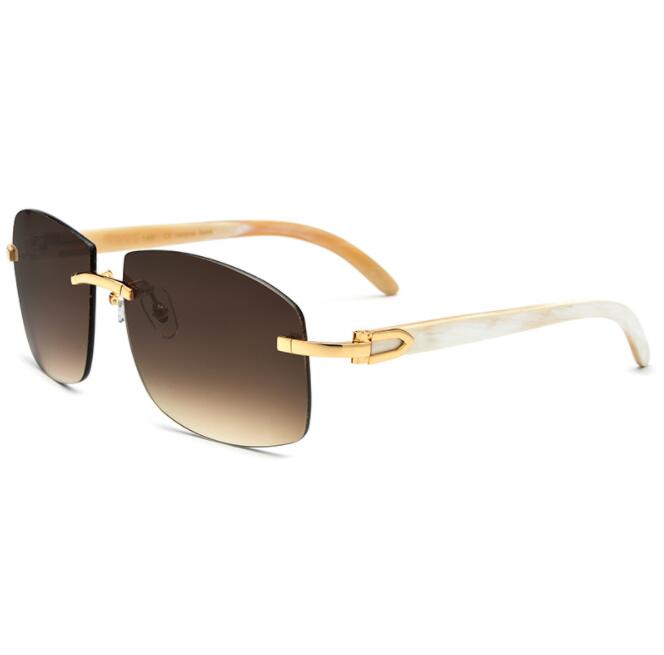 Wholesale Sunglassses-New Style Rimless White Genuine horn Sunglasse Design Genuine Natural Buffalo horn Sun glasses Size: 56-18-140 mm