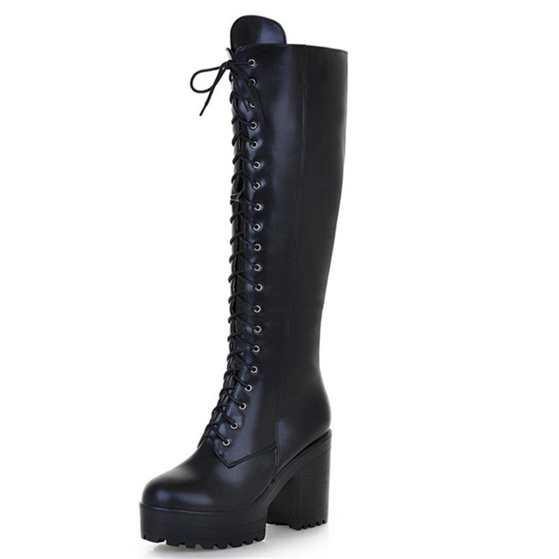 Vente chaude nouvelle arrivée femmes bottes mode couleur unie dames bottes fermeture éclair lacets genou bottes hautes grande