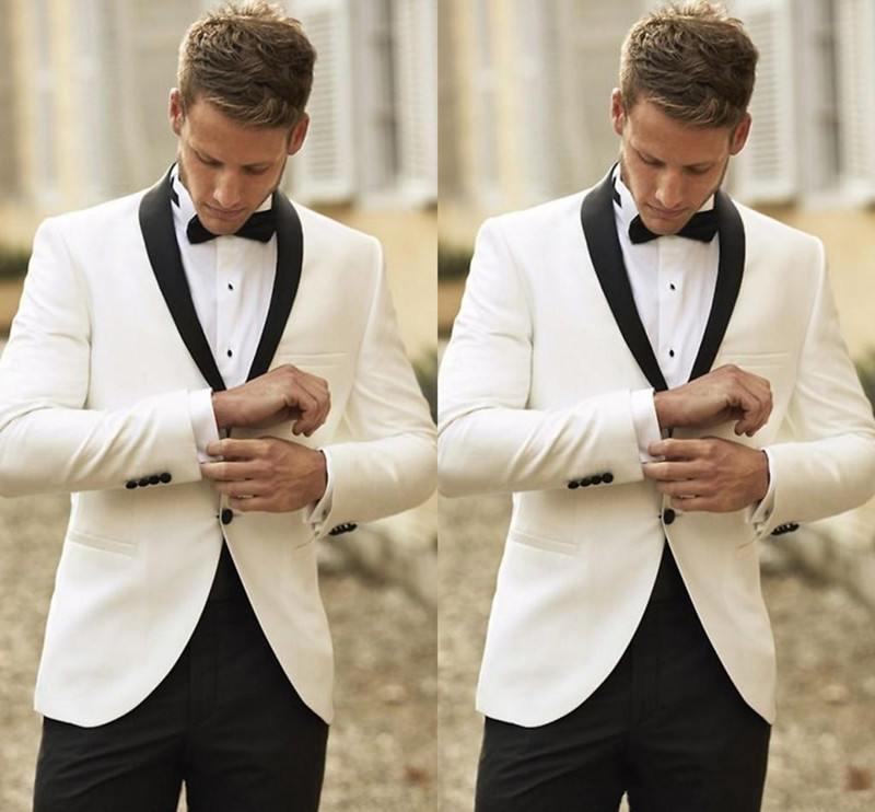 

Custom Made One Button Ivory Groom Tuxedos Cheap Two Pieces Black Shawl Lapel Groomsmen Suit Best Mens Weddings Suits (Jacket+Pants+Tie), Brown