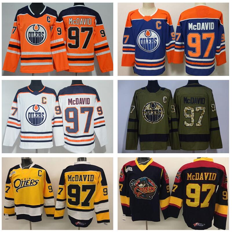 

Edmonton Oilers Connor McDavid Jerseys 97 College Otters Premier OHL COA Ice Hockey Uniforms Orange White Blue Black Man Woman Kids Youth, Women orange