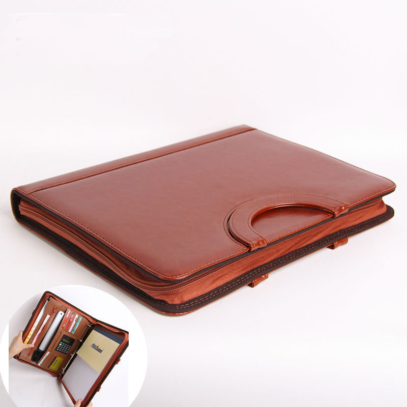 

A4 zipper leather manager document bag file folder holder agreement business spiral binder conference organizer with handle 442A