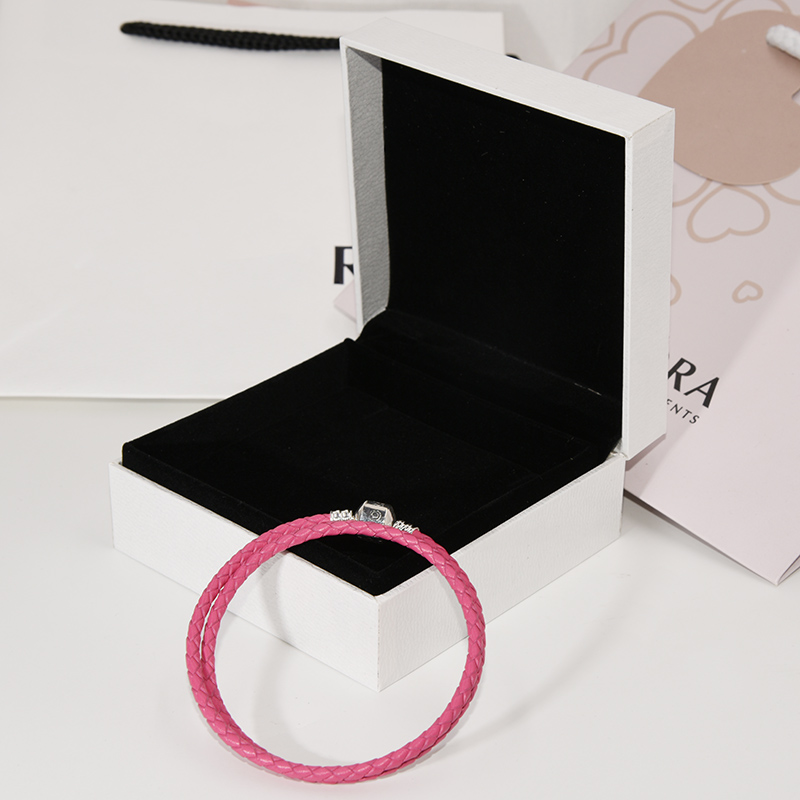 Women's Double layer Pink Leather Rope Hand Chain Bracelet Original box for Pandora 925 Silver Charms Bracelet Gift Jewelry